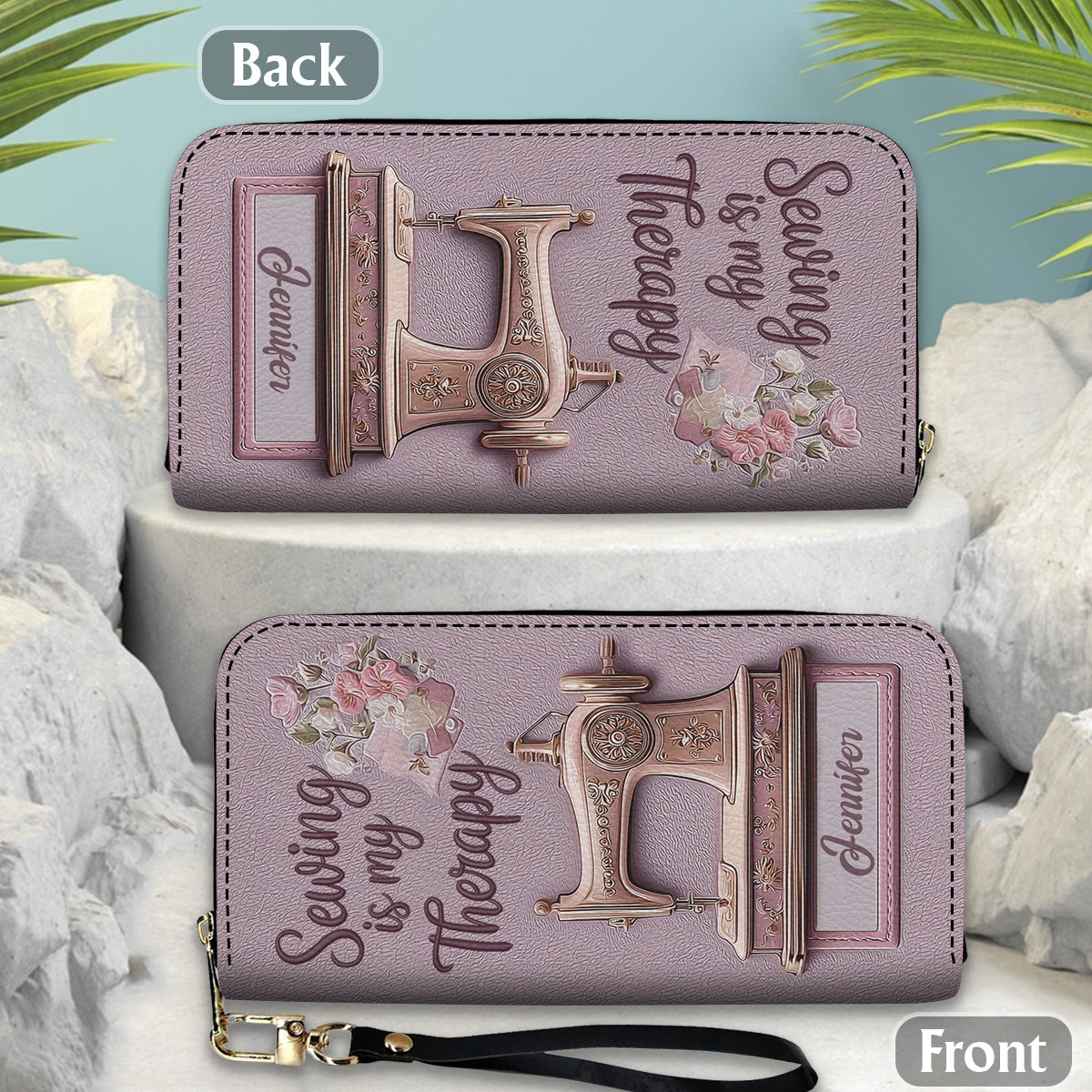 Sewing is my Therapy - Personalized Sewing Leather Long Wallet
