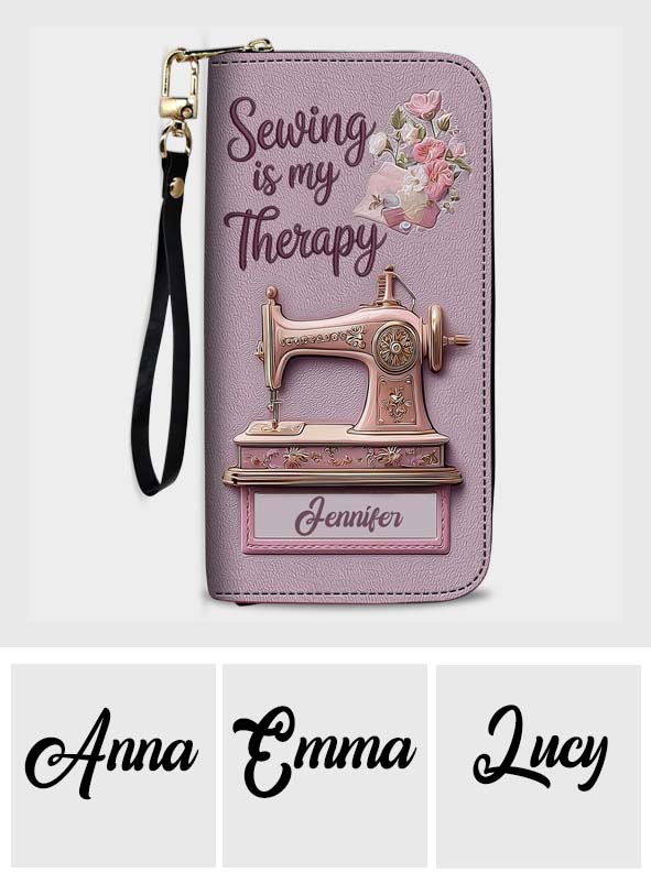 Sewing is my Therapy - Personalized Sewing Leather Long Wallet