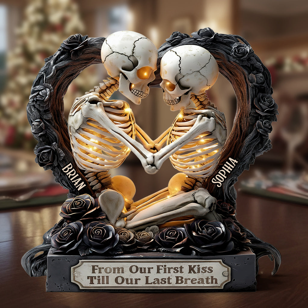 From Our First Kiss Till Our Last Breath - Personalized Skull Custom Shaped Acrylic Plaque