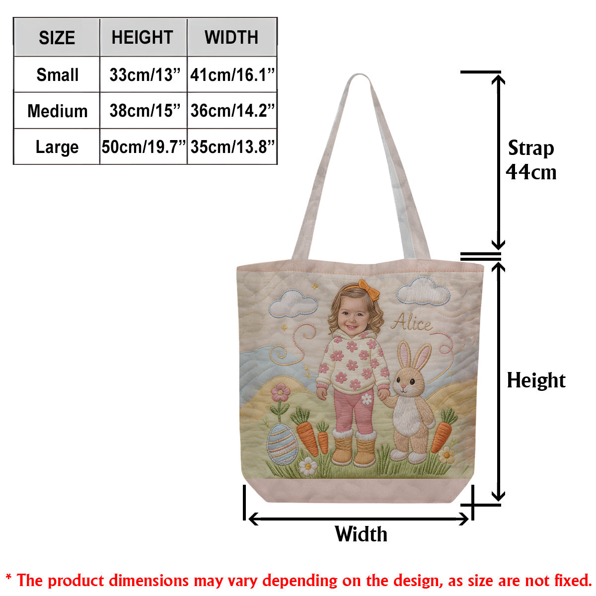 Custom Easter Bunny Tote Bag For Egg Hunt - Personalized Kid Quilted Tote Bag