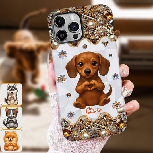 Coque de téléphone personnalisée avec motif de chiot/chat faisant des cœurs avec ses mains