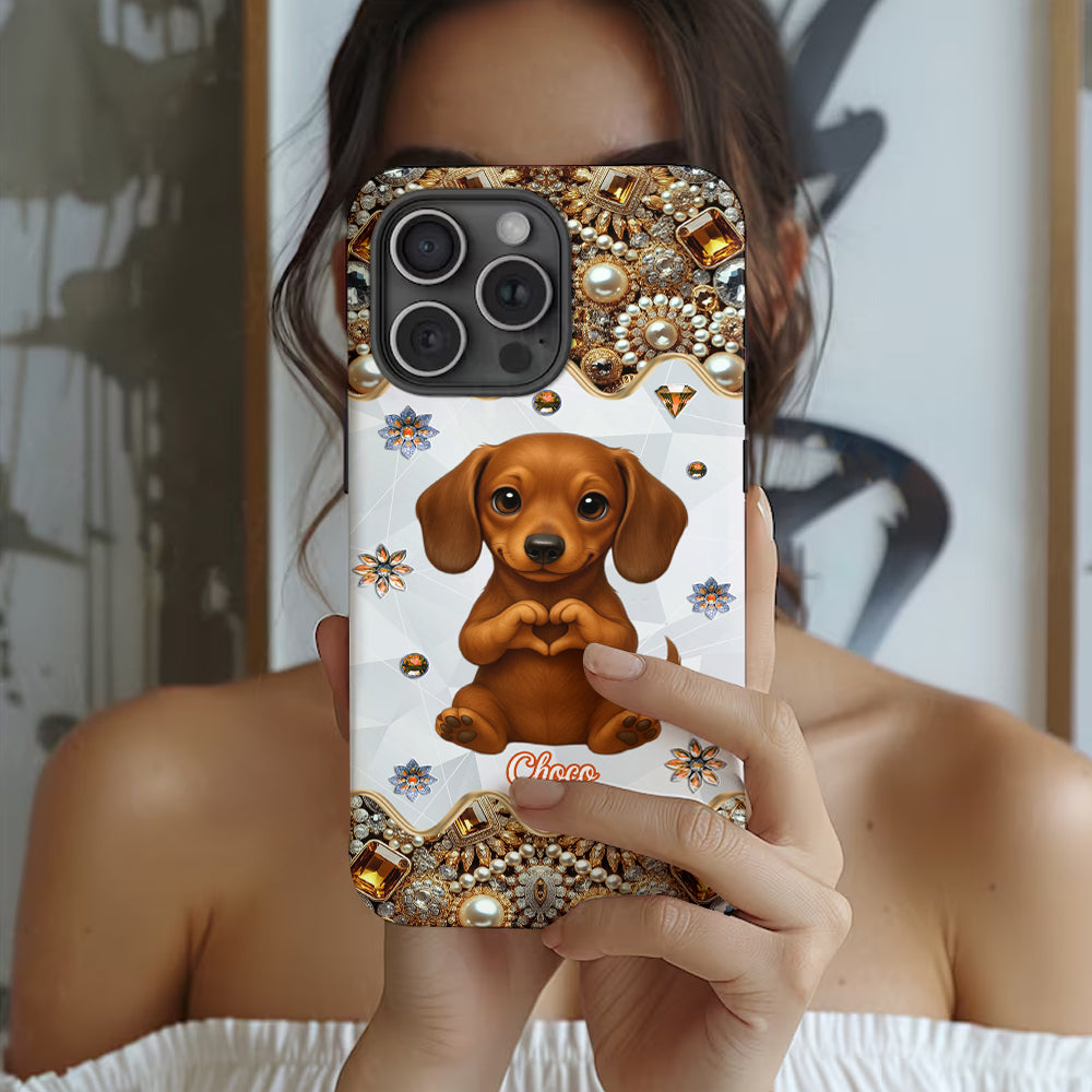 Coque de téléphone personnalisée avec motif de chiot/chat faisant des cœurs avec ses mains