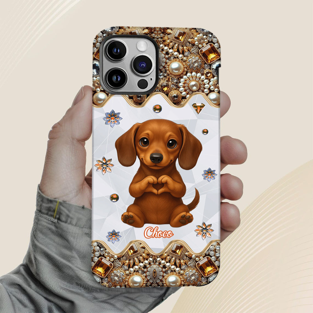 Coque de téléphone personnalisée avec motif de chiot/chat faisant des cœurs avec ses mains
