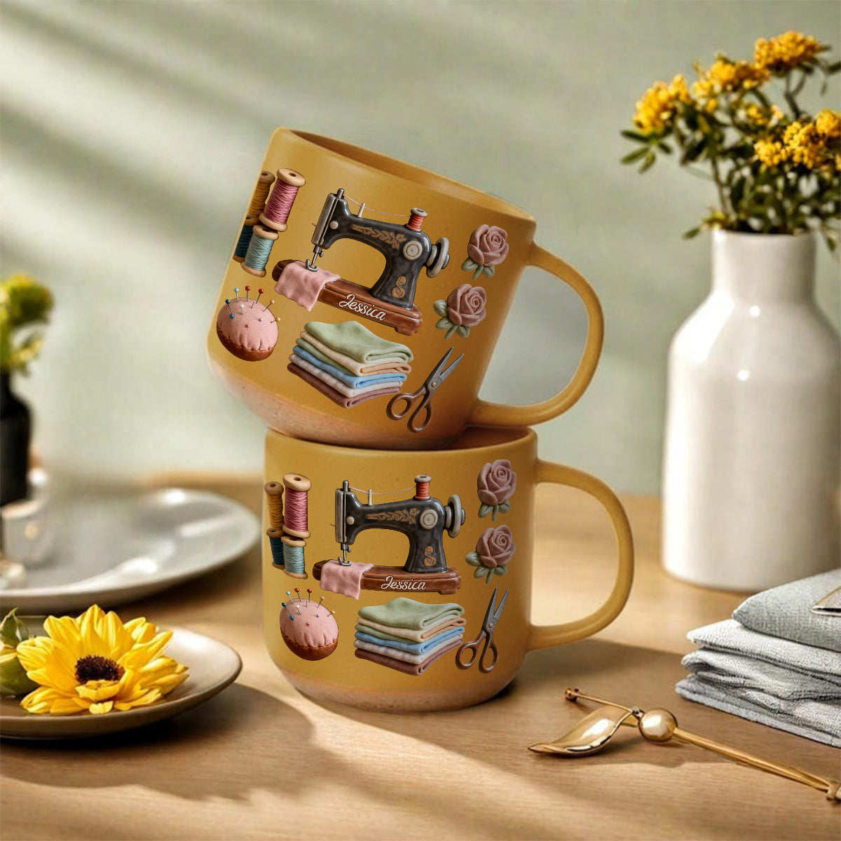 Love Sewing - Personalized Sewing Printed Pottery Mug