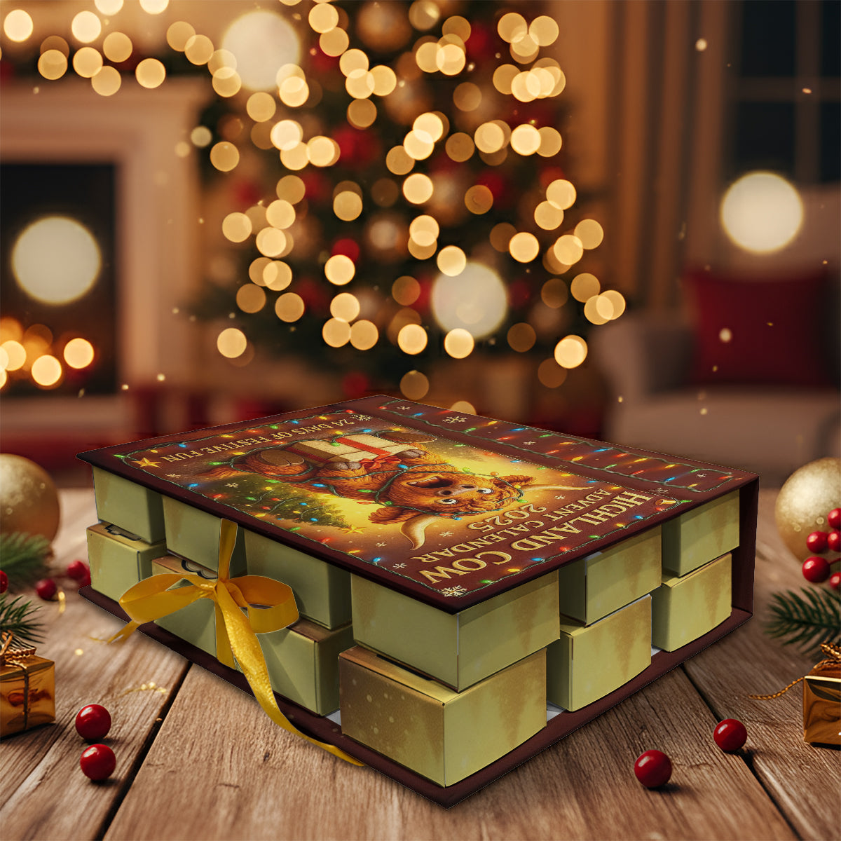 Highland Cow Advent Calendar 2025 - Highland Cow Folded Advent Calendar With Ornaments