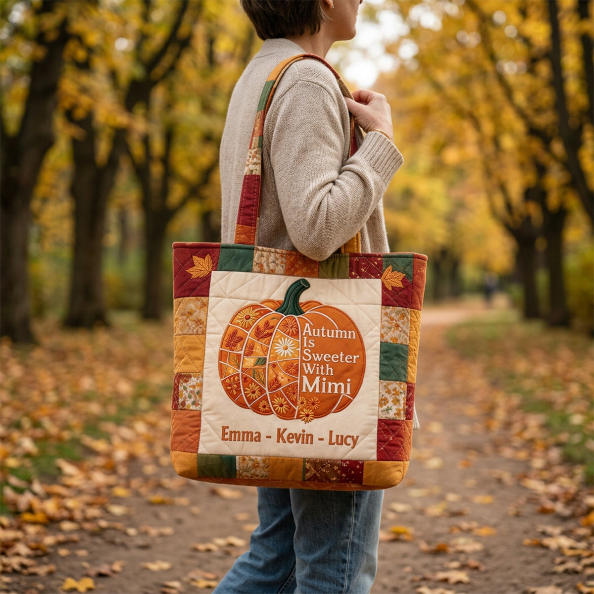 Autumn Is Sweeter With Mimi - Personalized Grandma Quilted Tote Bag