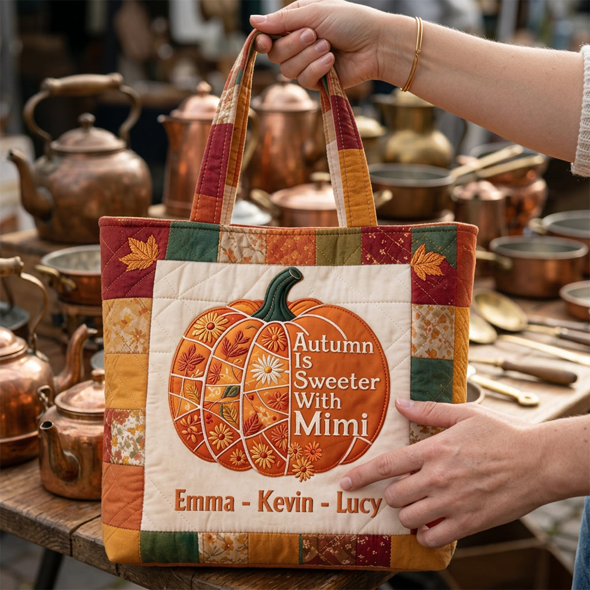 Autumn Is Sweeter With Mimi - Personalized Grandma Quilted Tote Bag