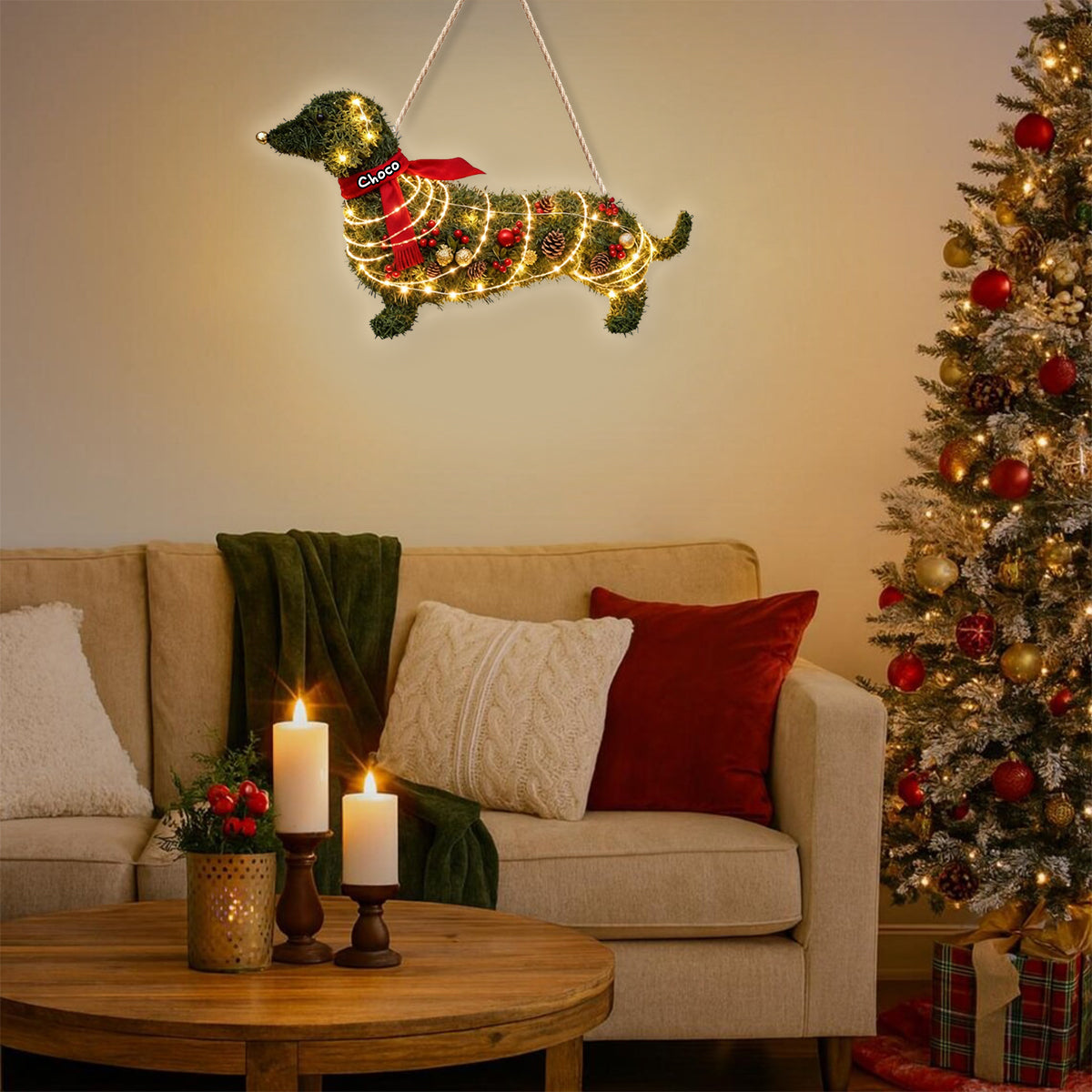 Dachshund Dog Wreath - Personalized Dog LED Light Acrylic Sign