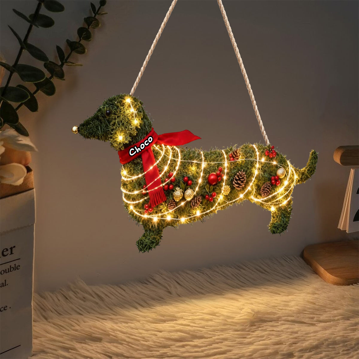 Dachshund Dog Wreath - Personalized Dog LED Light Acrylic Sign
