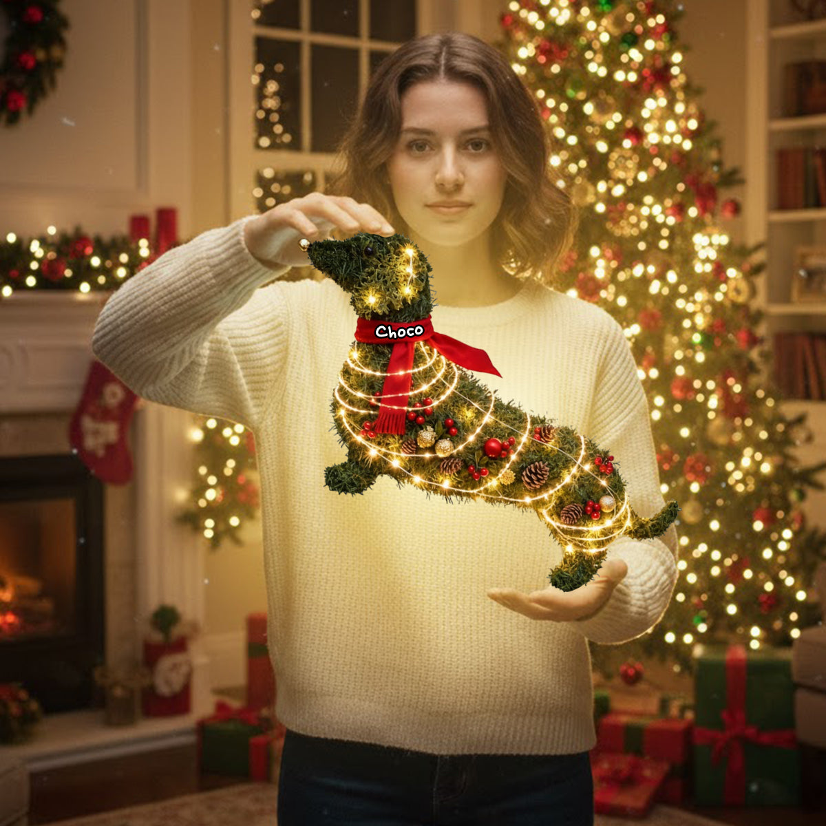 Dachshund Dog Wreath - Personalized Dog LED Light Acrylic Sign