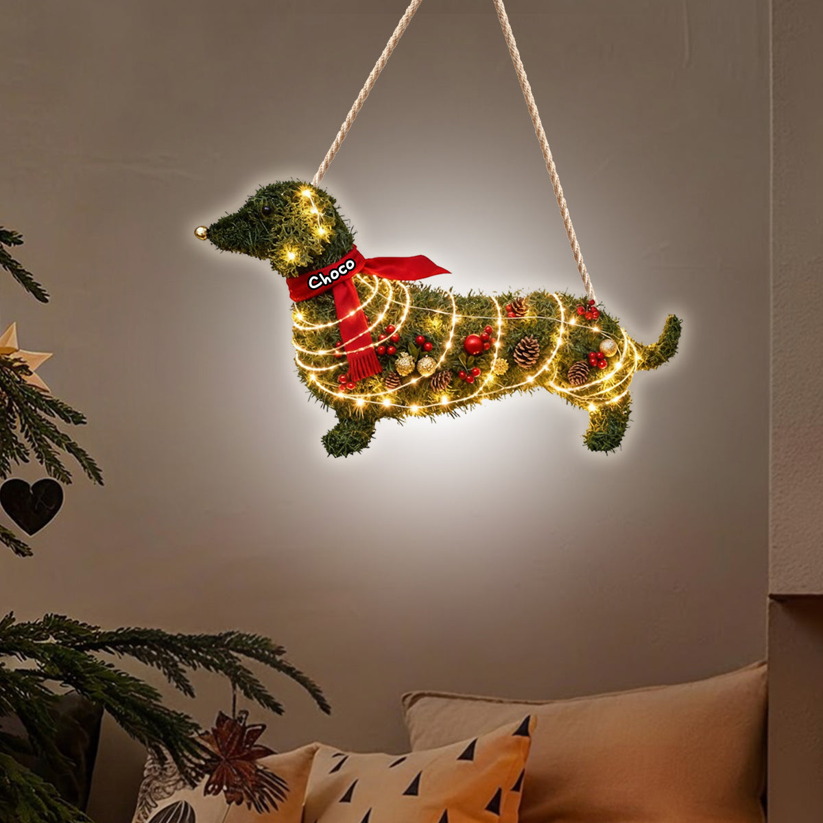 Dachshund Dog Wreath - Personalized Dog LED Light Acrylic Sign