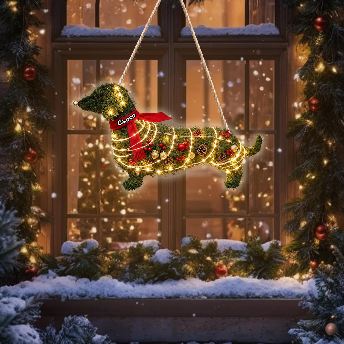 Dachshund Dog Wreath - Personalized Dog LED Light Acrylic Sign