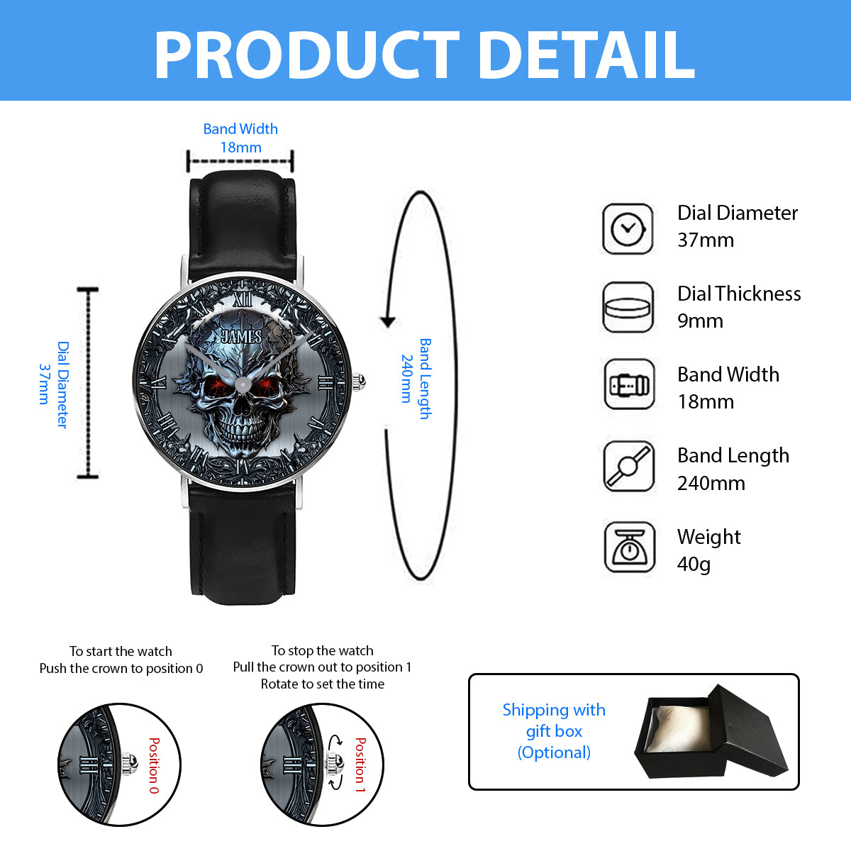 SkullTime - Montre-bracelet personnalisée en forme de crâne