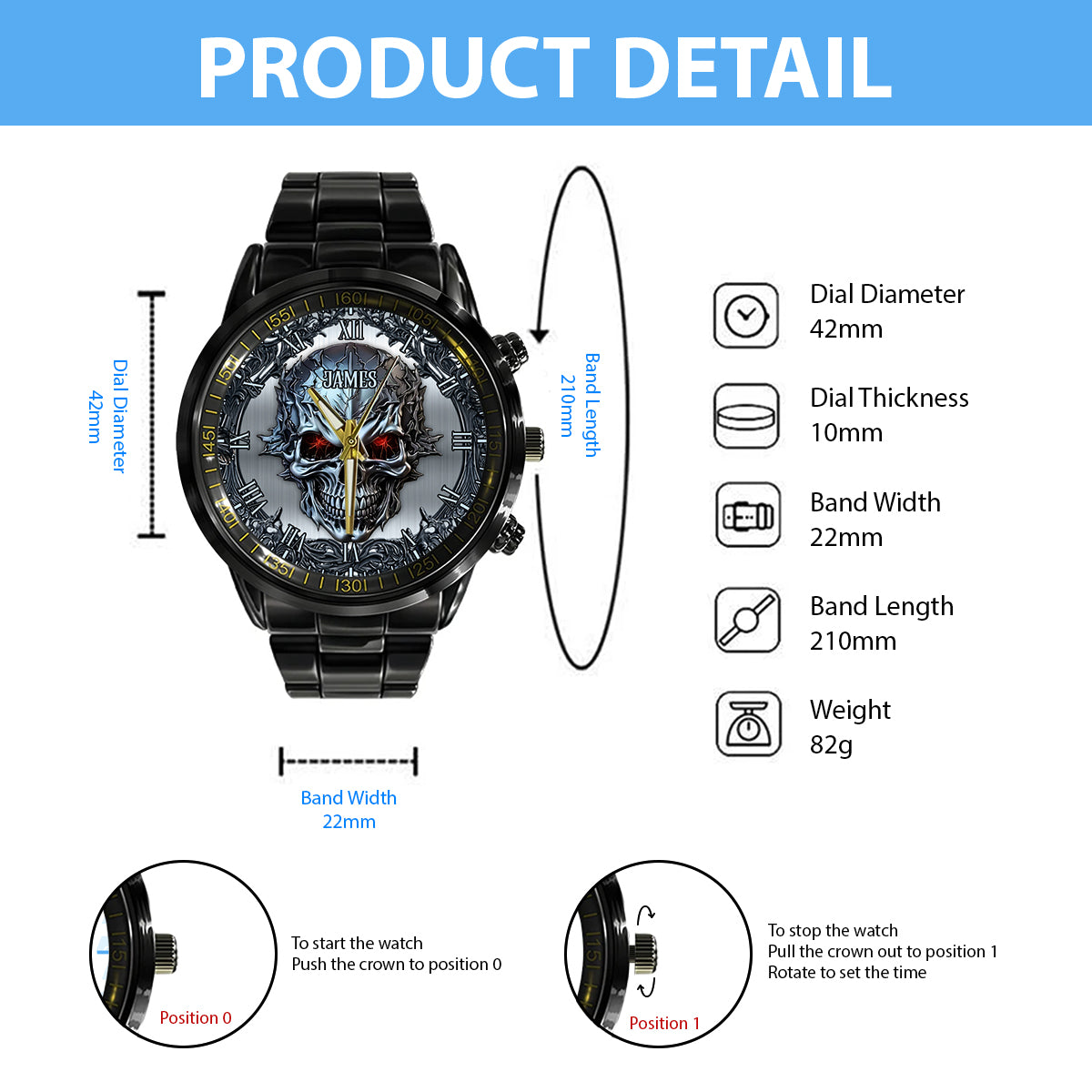 SkullTime - Montre-bracelet personnalisée en forme de crâne