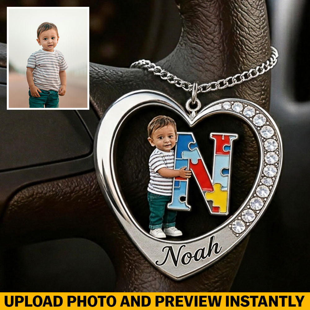 Custom From Any Photo, Car Interior Decoration, Steering Wheel Rosary Charm - Personalized Autism Awareness Bracelet With Charms