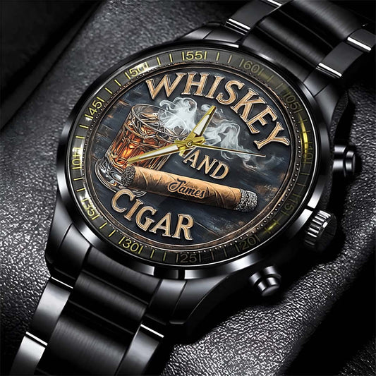 Whiskey And Cigar - Personalized Whisky Hand Watch