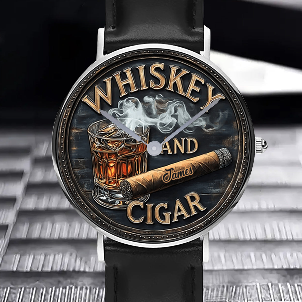 Whiskey And Cigar - Personalized Whisky Hand Watch