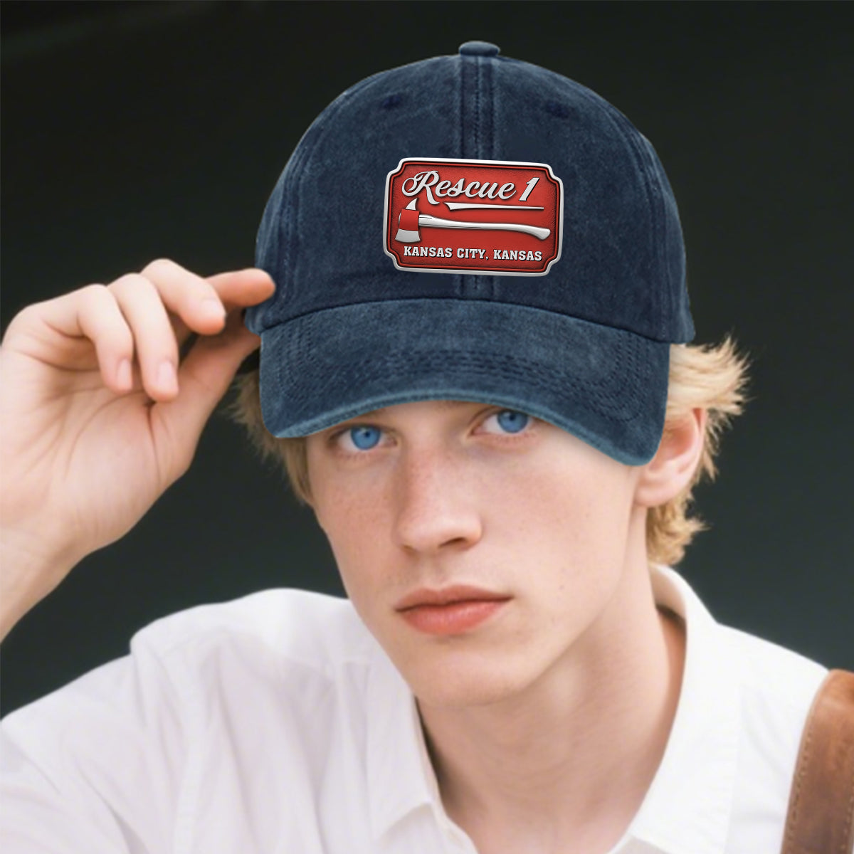 Due Fire Department Hat - Personalized Firefighter Washed Denim Cap