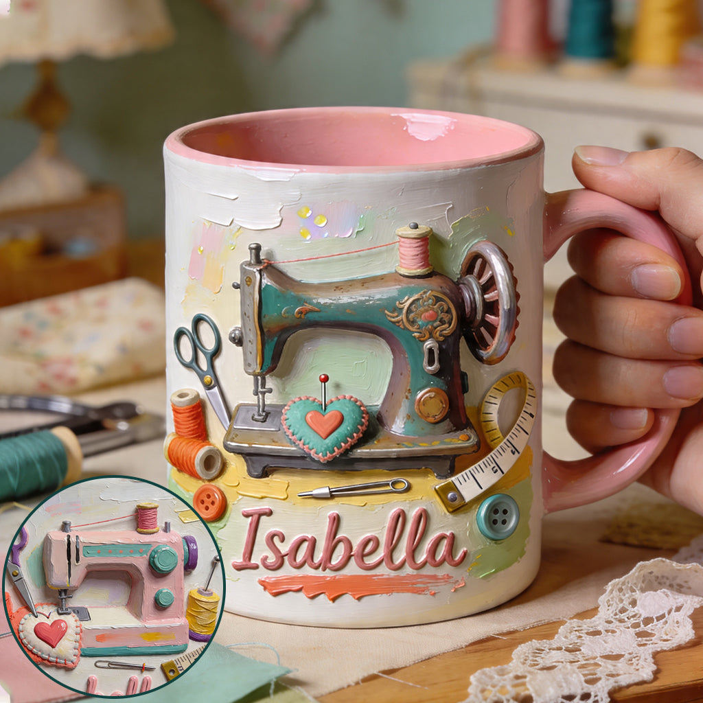 Ein Mädchen, das Nähen liebt - Personalisierte Näh-Tasse & Untersetzer