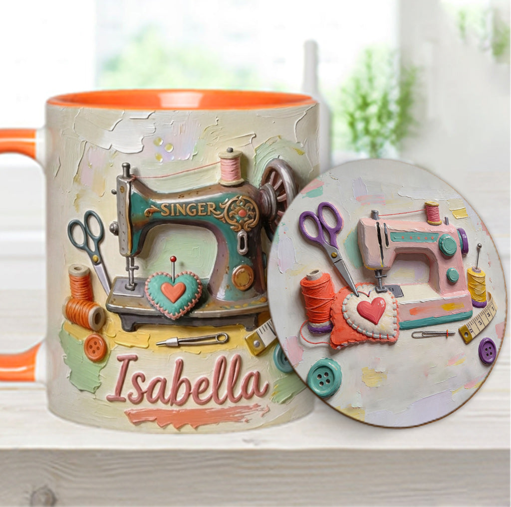 Ein Mädchen, das Nähen liebt - Personalisierte Näh-Tasse & Untersetzer