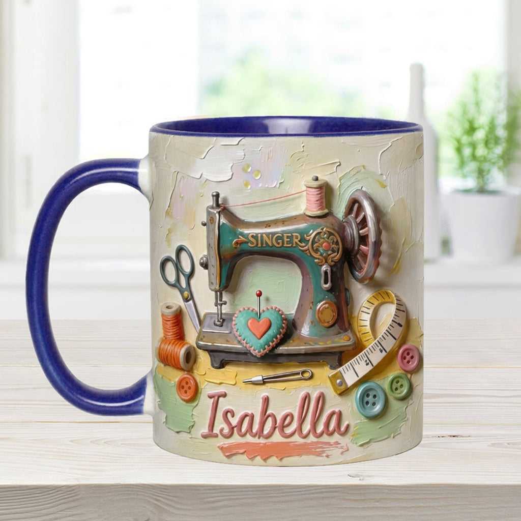 Ein Mädchen, das Nähen liebt - Personalisierte Näh-Tasse & Untersetzer