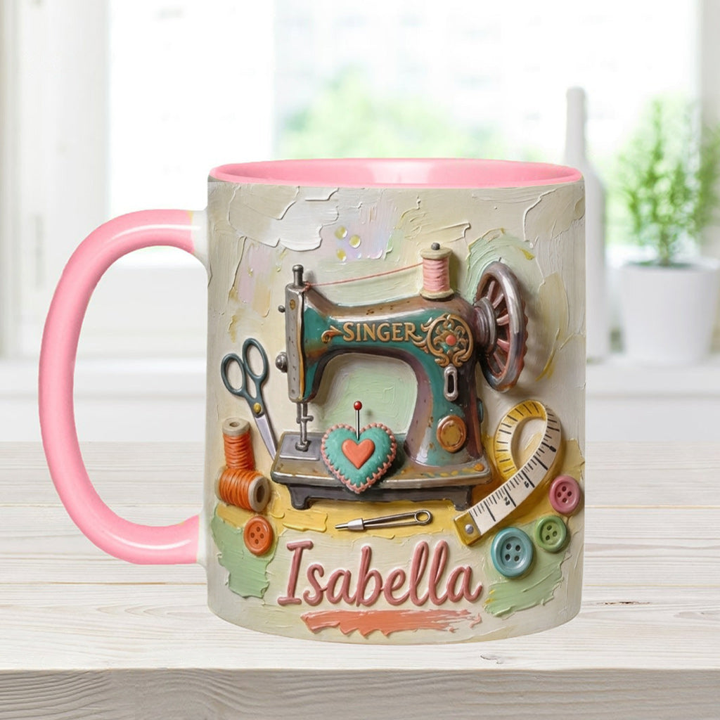 Ein Mädchen, das Nähen liebt - Personalisierte Näh-Tasse & Untersetzer