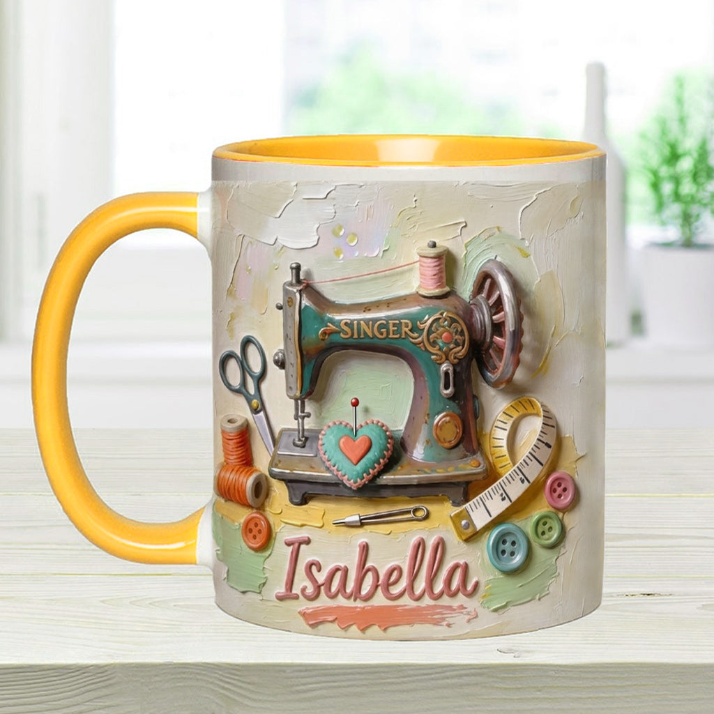 Ein Mädchen, das Nähen liebt - Personalisierte Näh-Tasse & Untersetzer