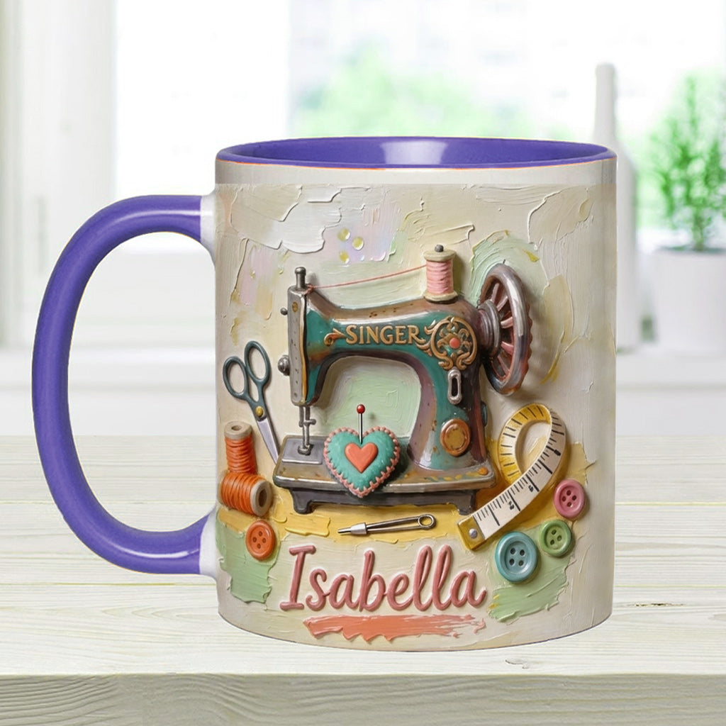 Ein Mädchen, das Nähen liebt - Personalisierte Näh-Tasse & Untersetzer
