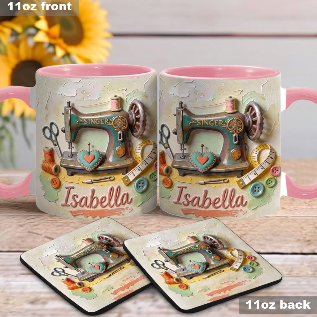 Ein Mädchen, das Nähen liebt - Personalisierte Näh-Tasse & Untersetzer