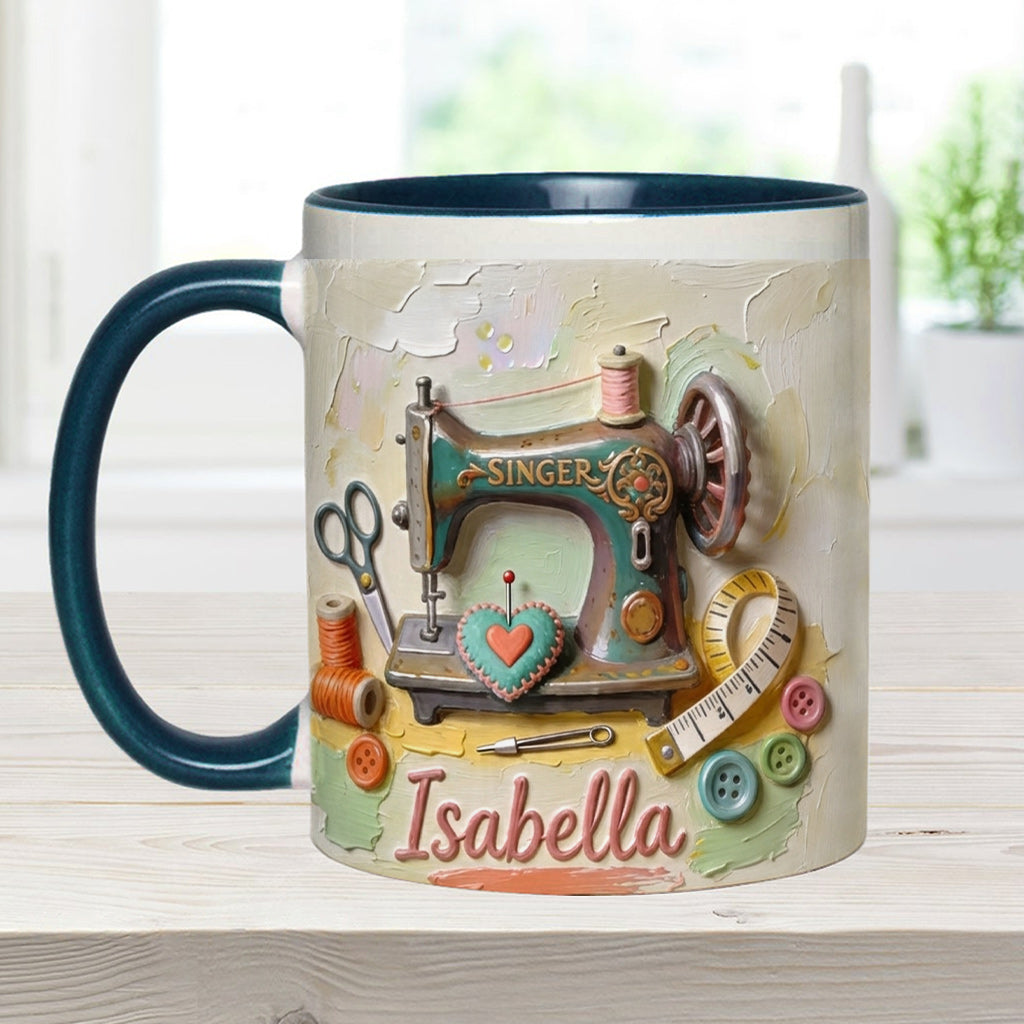 Ein Mädchen, das Nähen liebt - Personalisierte Näh-Tasse & Untersetzer