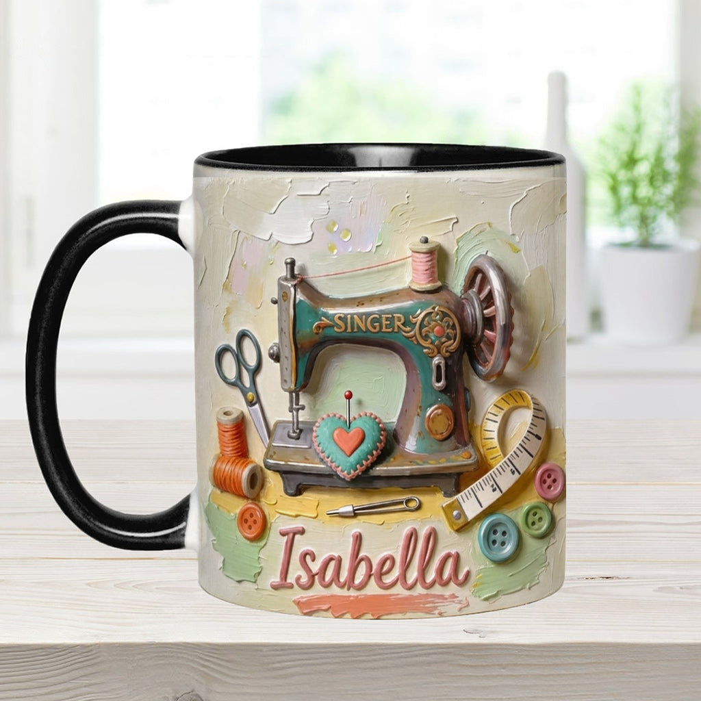 Ein Mädchen, das Nähen liebt - Personalisierte Näh-Tasse & Untersetzer