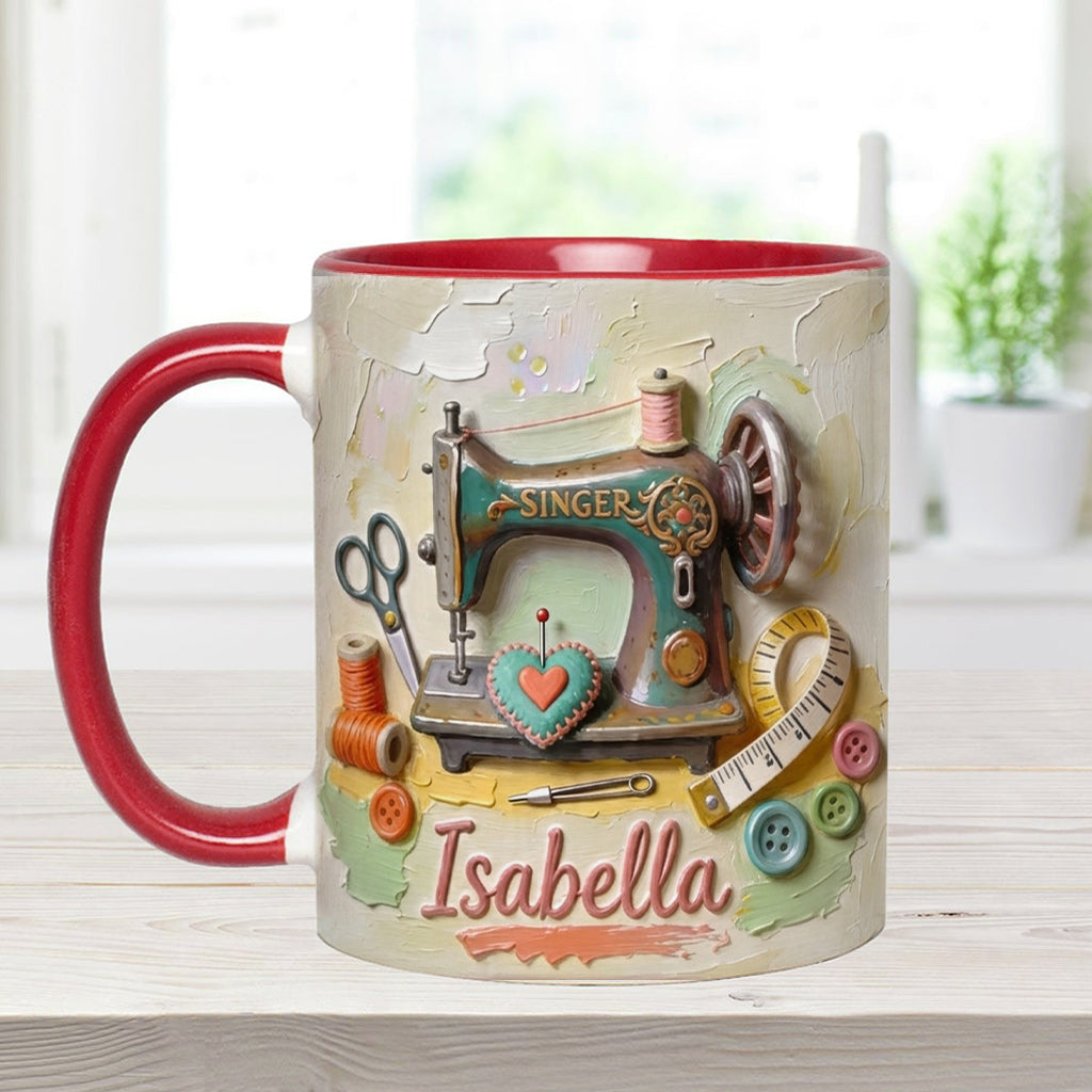 Ein Mädchen, das Nähen liebt - Personalisierte Näh-Tasse & Untersetzer