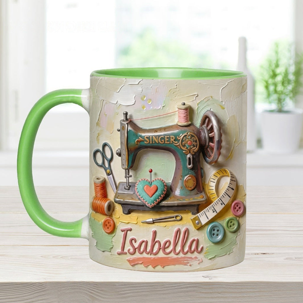 Ein Mädchen, das Nähen liebt - Personalisierte Näh-Tasse & Untersetzer