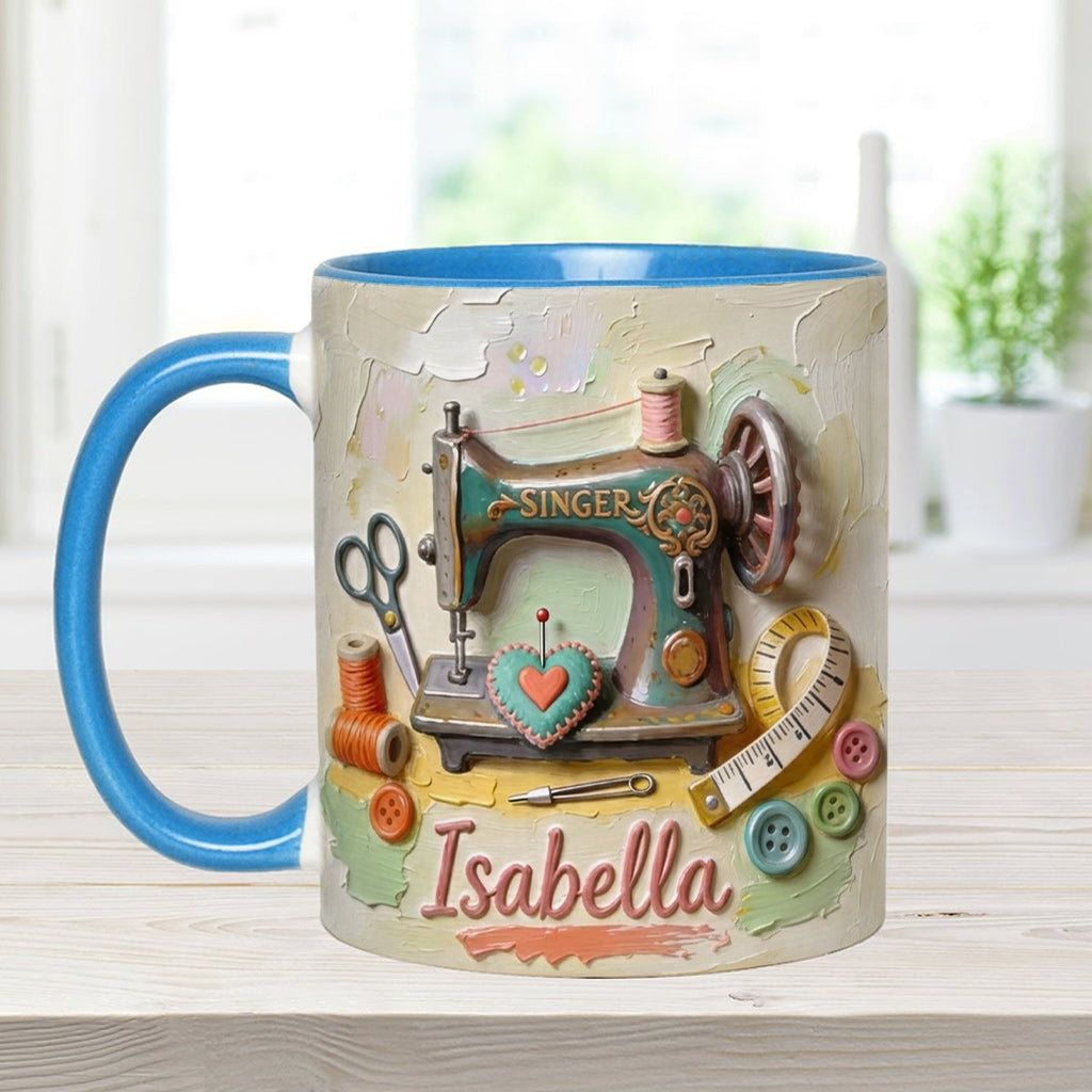 Ein Mädchen, das Nähen liebt - Personalisierte Näh-Tasse & Untersetzer
