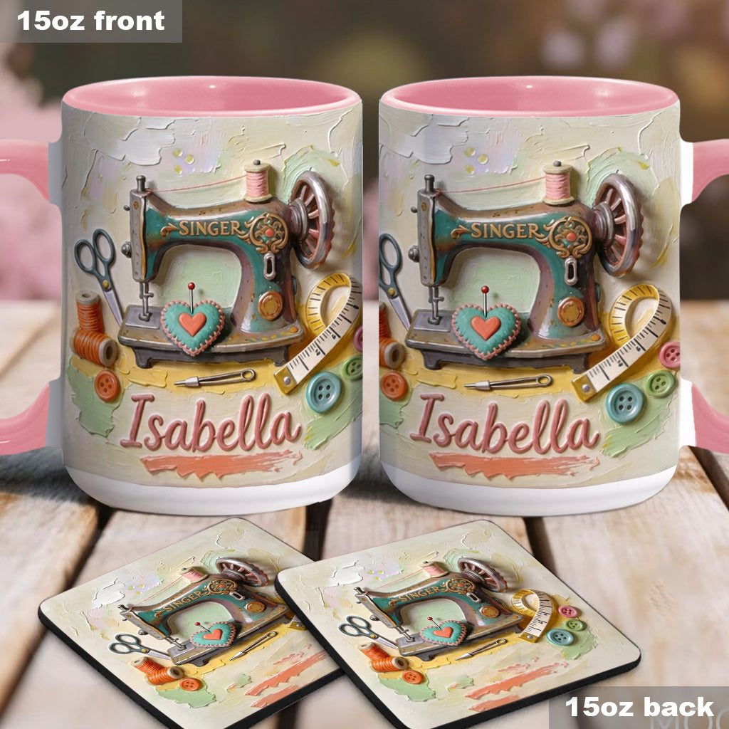 Ein Mädchen, das Nähen liebt - Personalisierte Näh-Tasse & Untersetzer