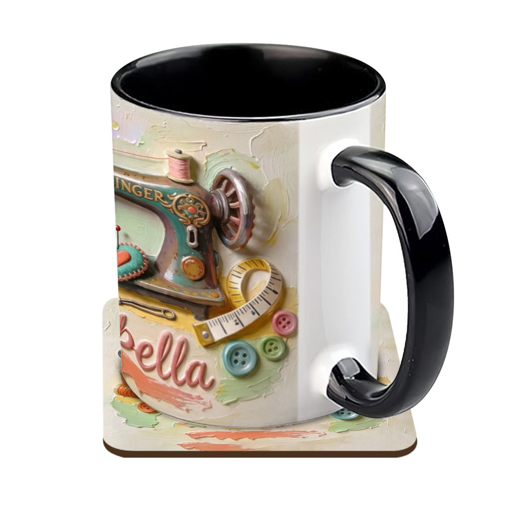 Ein Mädchen, das Nähen liebt - Personalisierte Näh-Tasse & Untersetzer