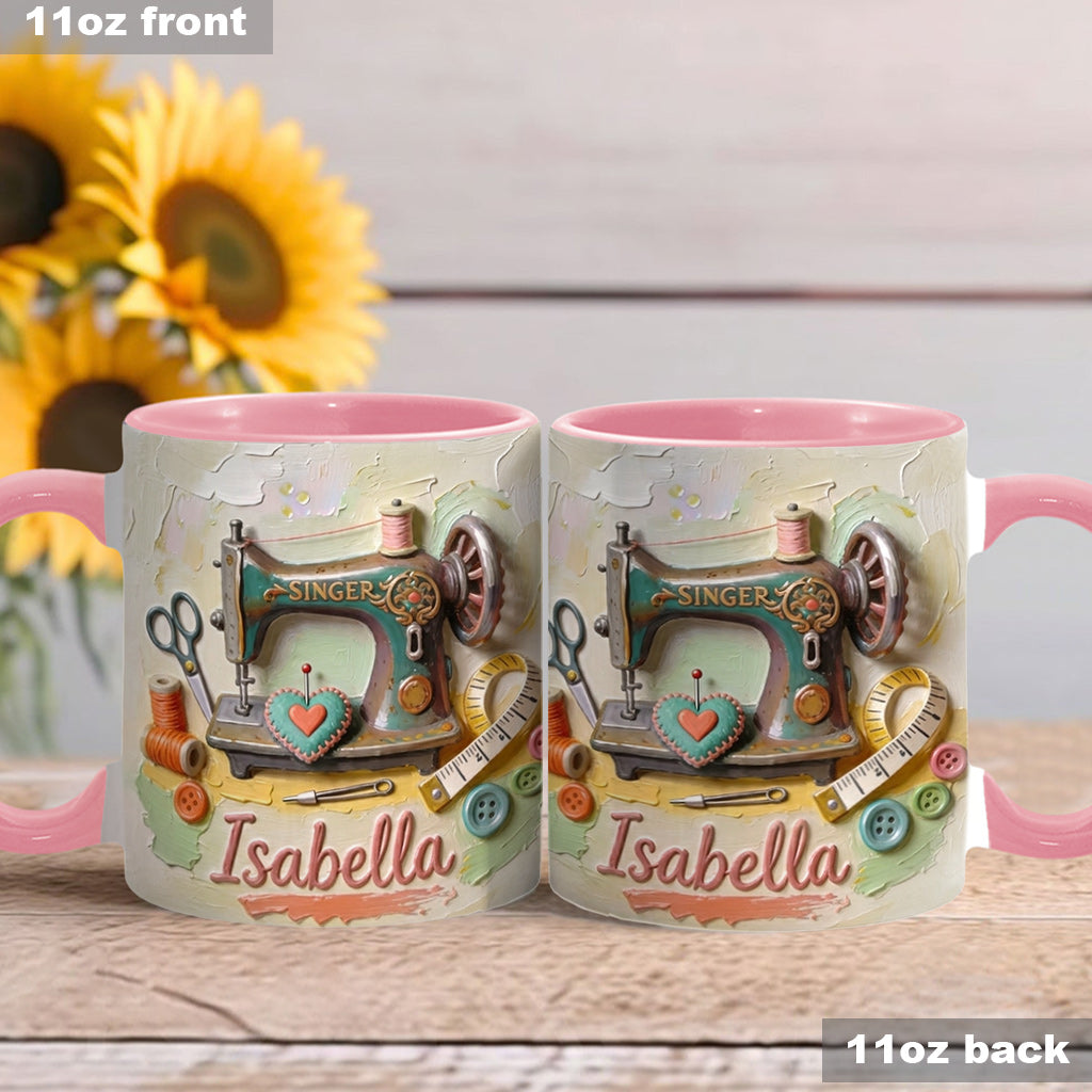 Ein Mädchen, das Nähen liebt - Personalisierte Näh-Tasse & Untersetzer