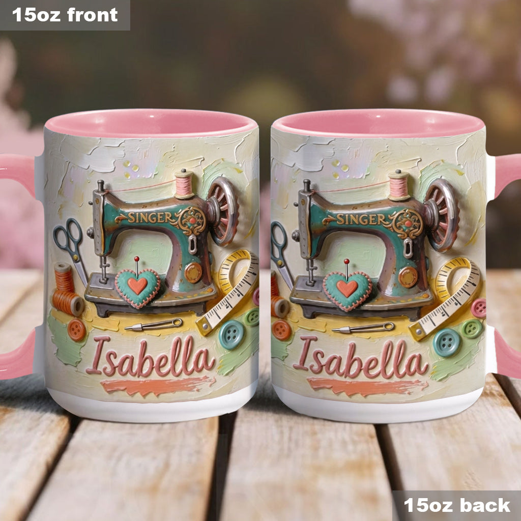 Ein Mädchen, das Nähen liebt - Personalisierte Näh-Tasse & Untersetzer