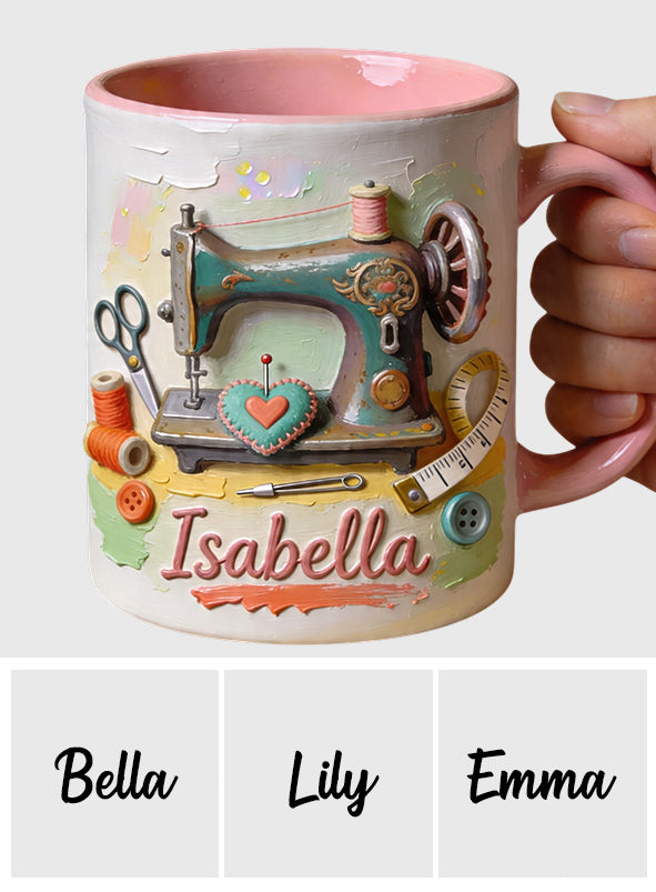 Ein Mädchen, das Nähen liebt - Personalisierte Näh-Tasse & Untersetzer