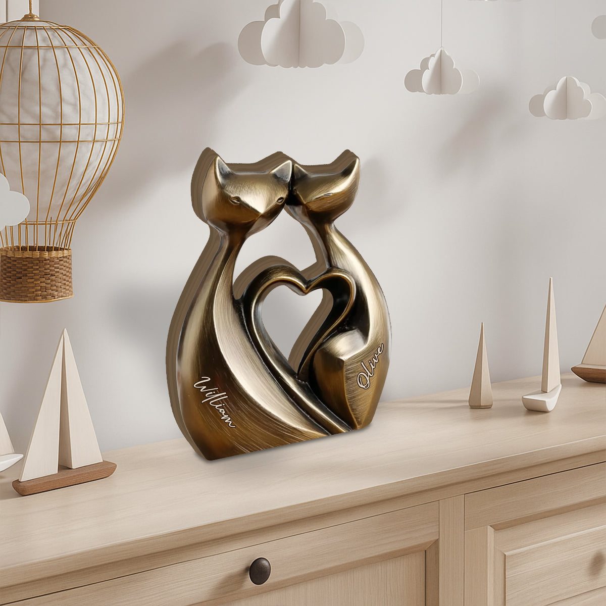 Anniversary Gifts Couple Cat - Personalized Couple Custom Shaped Wood Plaque