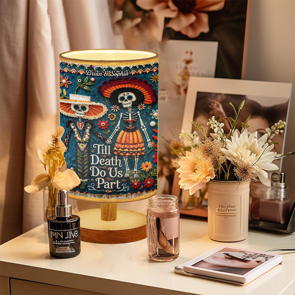 Till Death Do Us Part - Personalized Skull Table Lamp With Wood Base