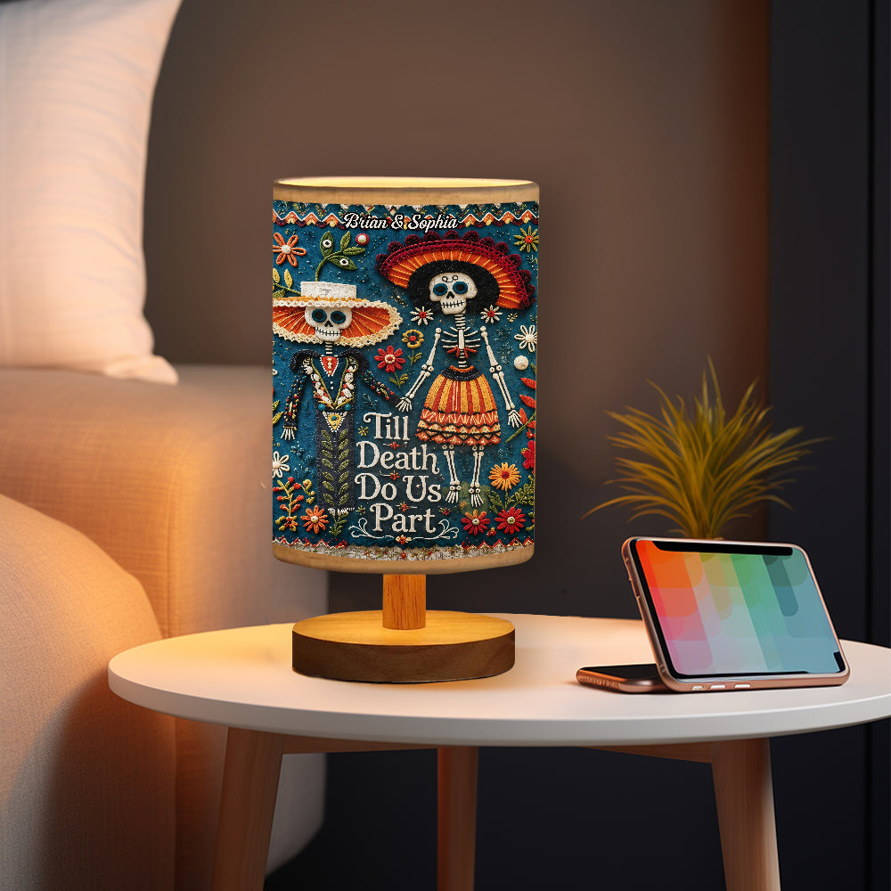 Till Death Do Us Part - Personalized Skull Table Lamp With Wood Base