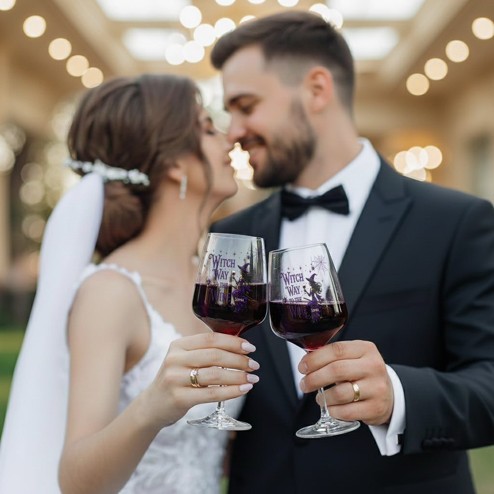 Drink Up Witches - Verres à vin de sorcière personnalisés avec boîte en bois