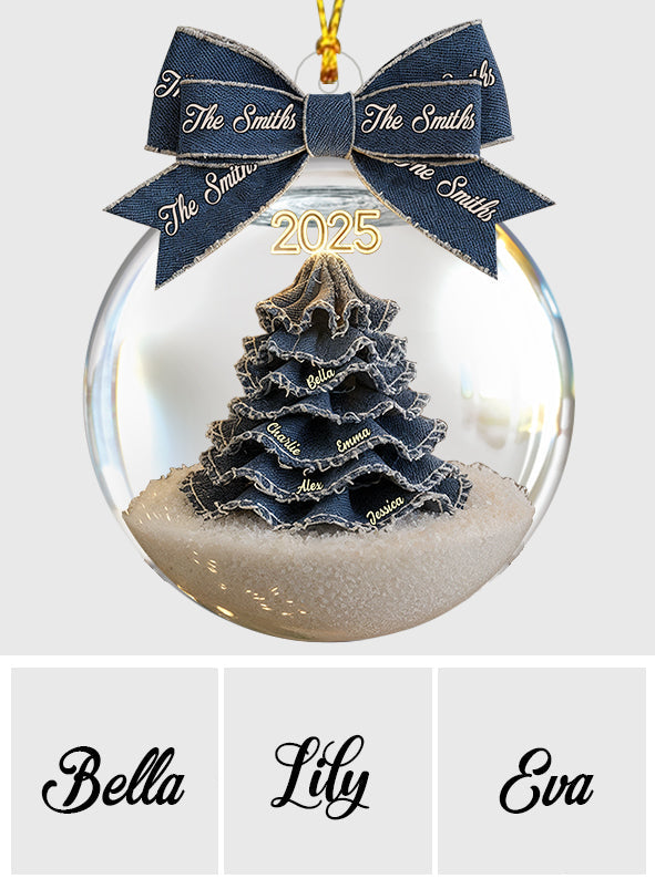 Merry Christmas Family - Personalized Family Snow Globe Ornament With Bow