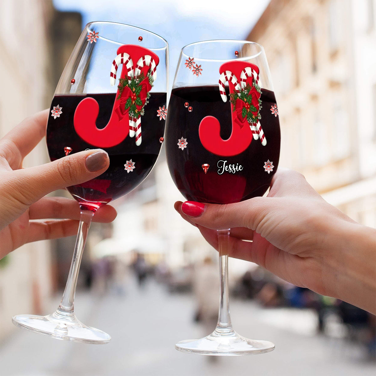 Merry Christmas - Personalized Family Wine Glass With Long Stem