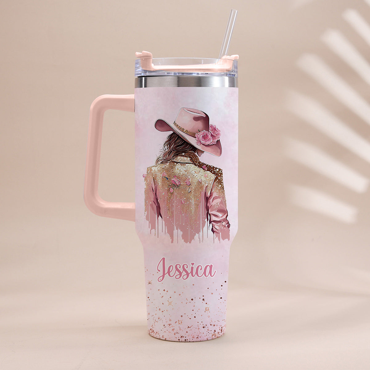 Cowgirl-Spirit – Personalisierter Cowgirl-Trinkbecher mit Henkel