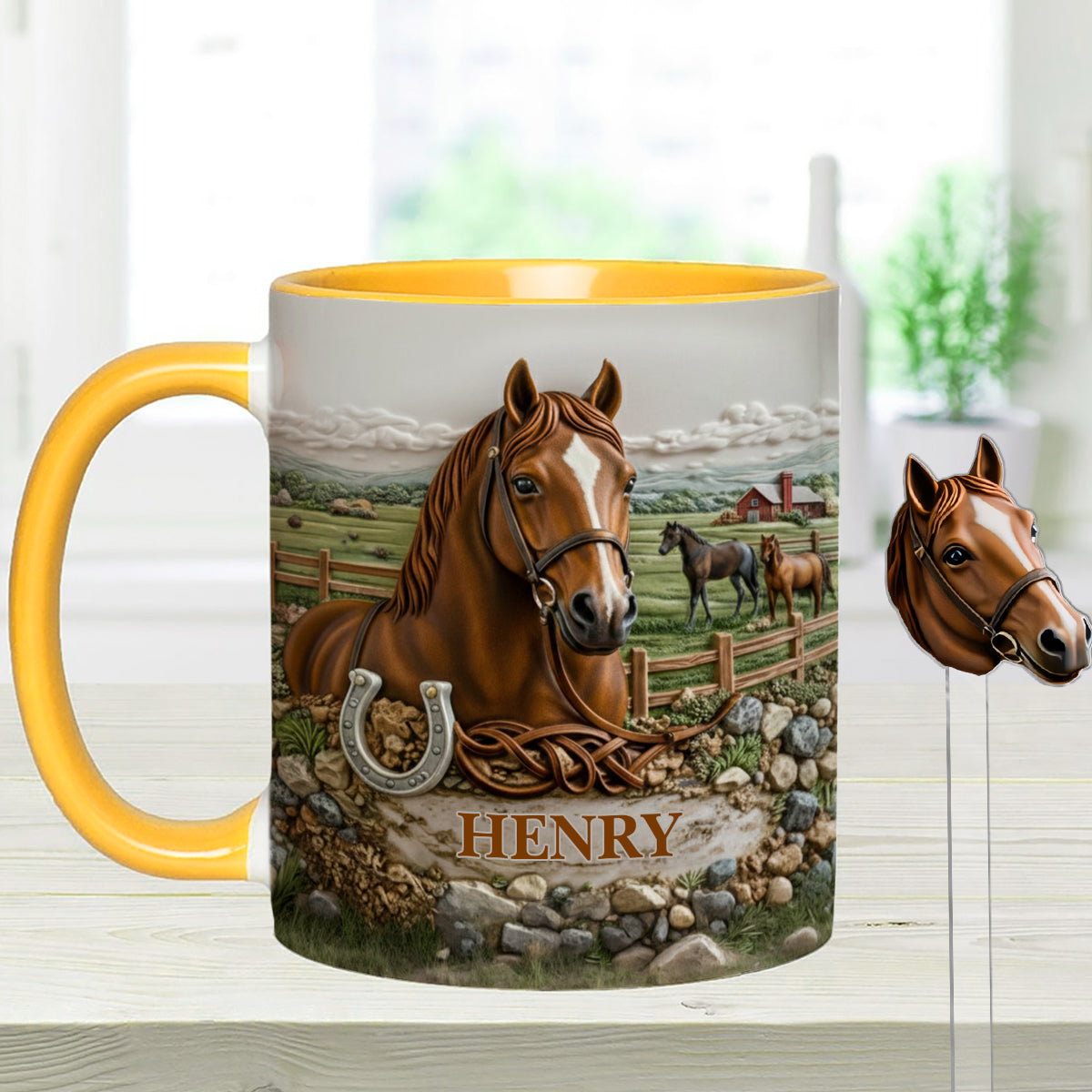 Horse Lover Gift - Personalized Horse Set Accent Mug with Acrylic Stirres