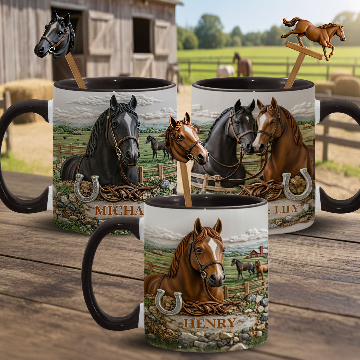 Horse Lover Gift - Personalized Horse Set Accent Mug with Acrylic Stirres