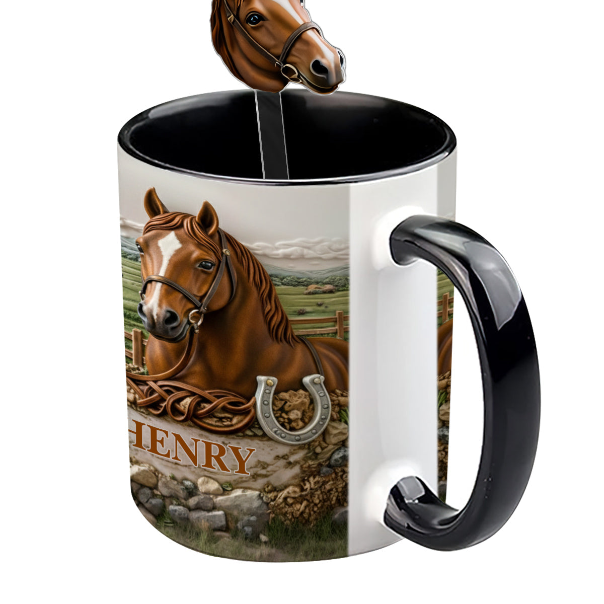 Horse Lover Gift - Personalized Horse Set Accent Mug with Acrylic Stirres