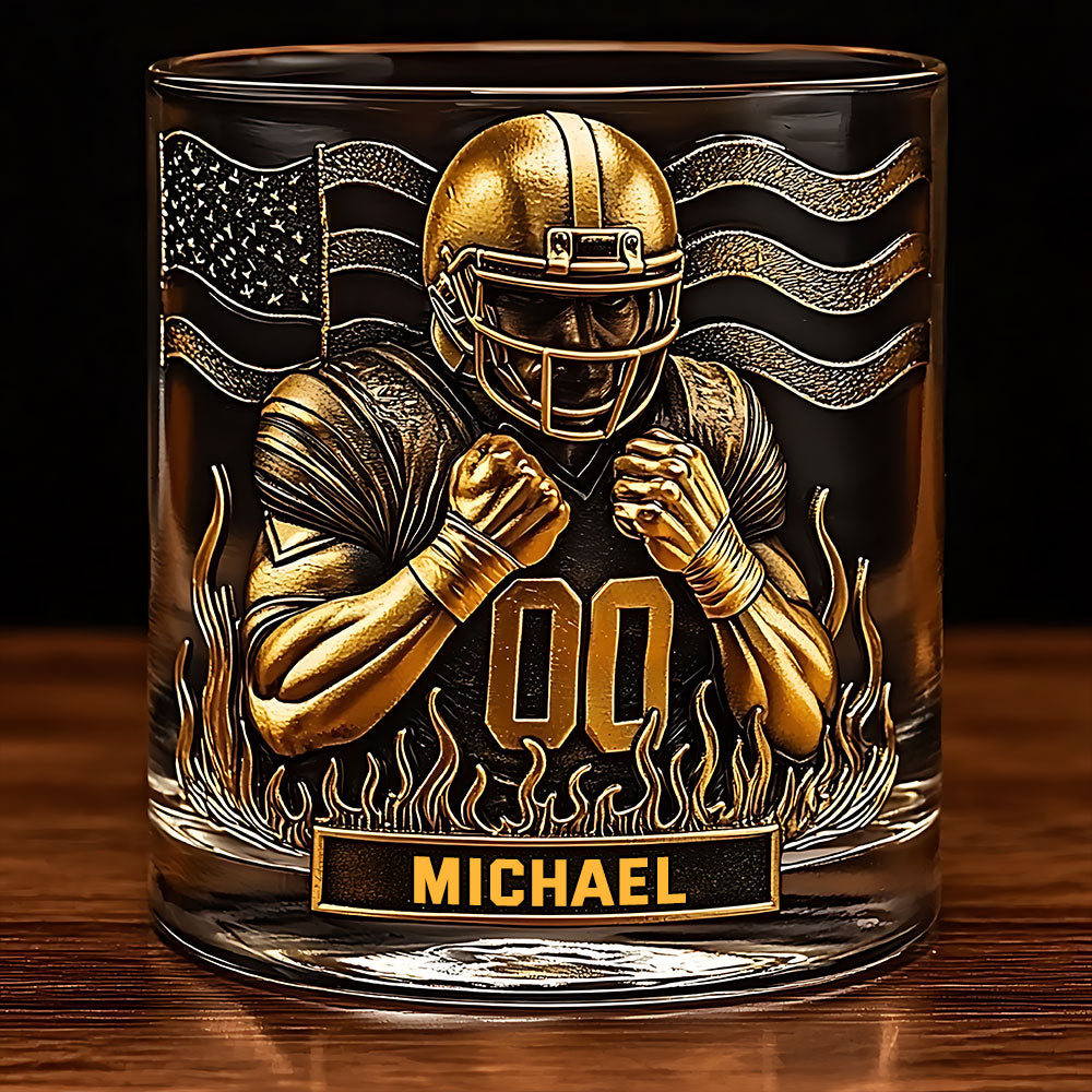 Whiskey & American Football – Personalisiertes Whiskeyglas mit Football-Motiv
